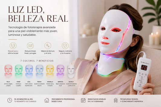 Máscara LED Facial 7 Colores – Fototerapia Profesional en Casa