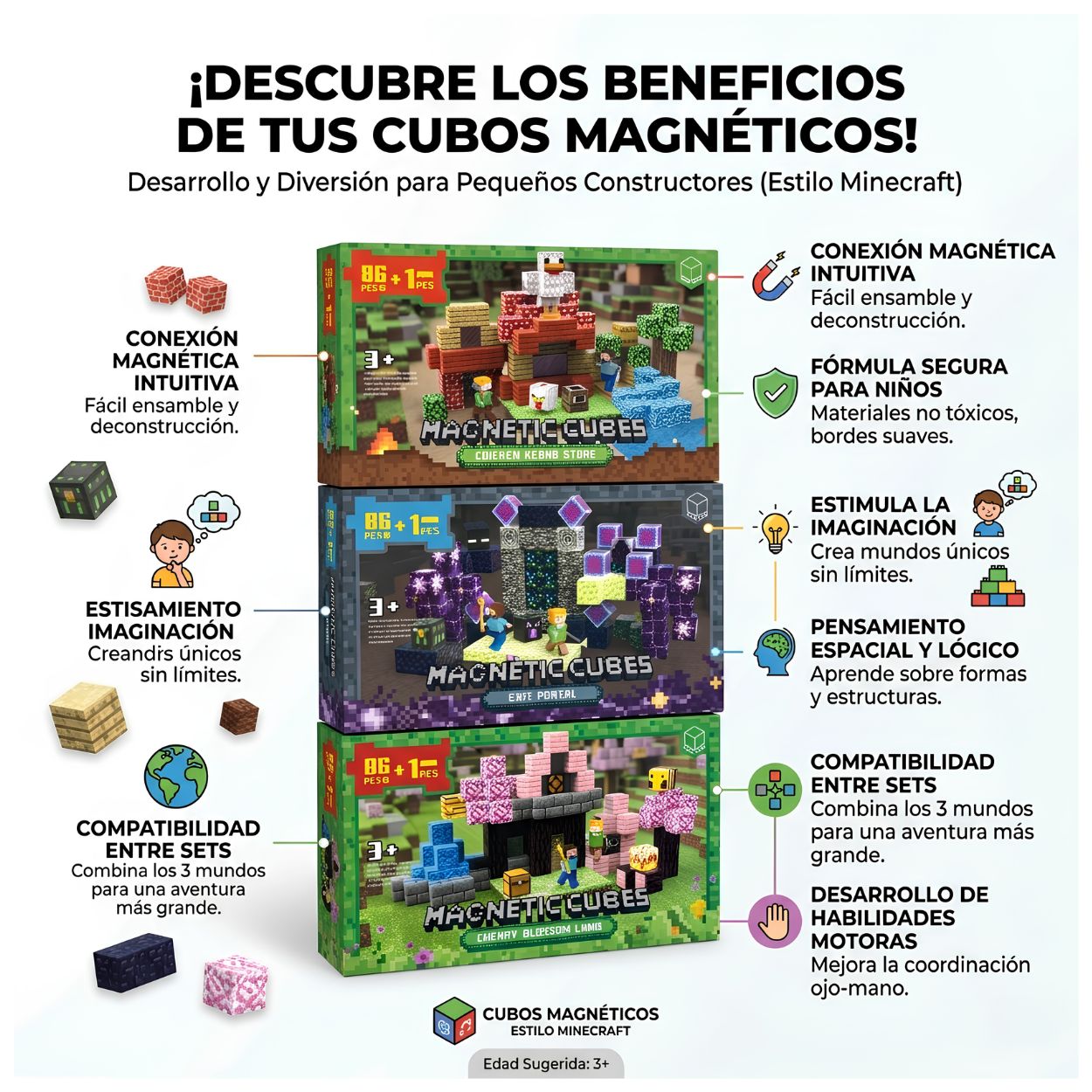 Bloques Magnéticos Minecraft™ 86 Piezas | Construye, Aprende y Crea sin Límites